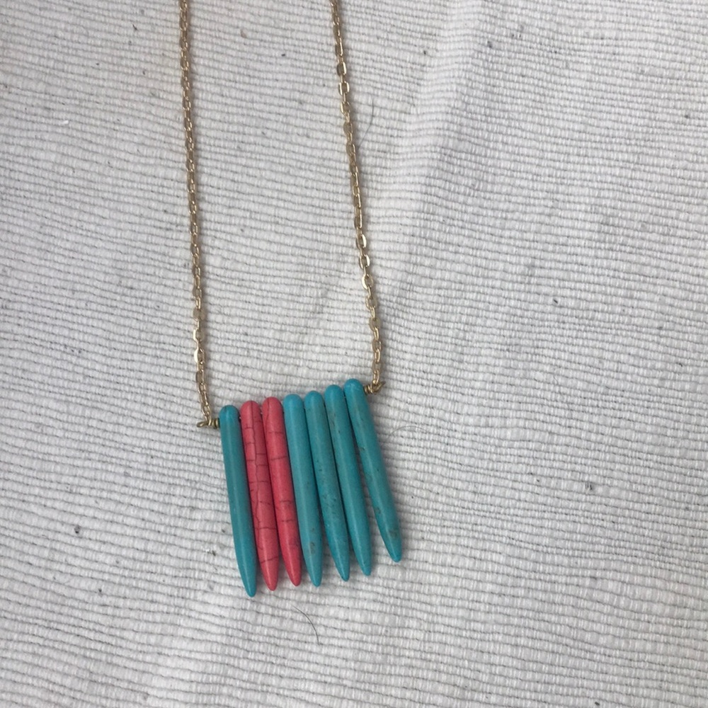 Long Teal and Coral Stone Necklace